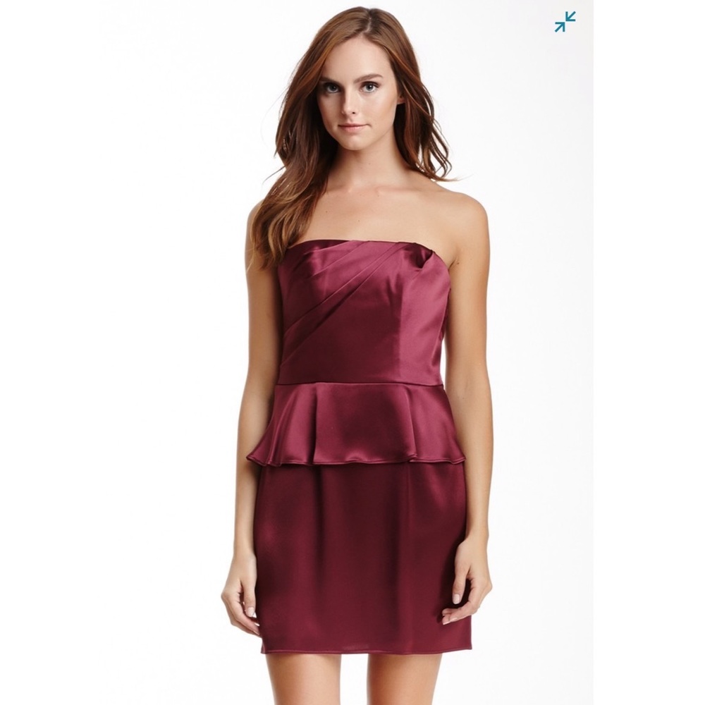 ABS Strapless Gathered Bodice Peplum Dress